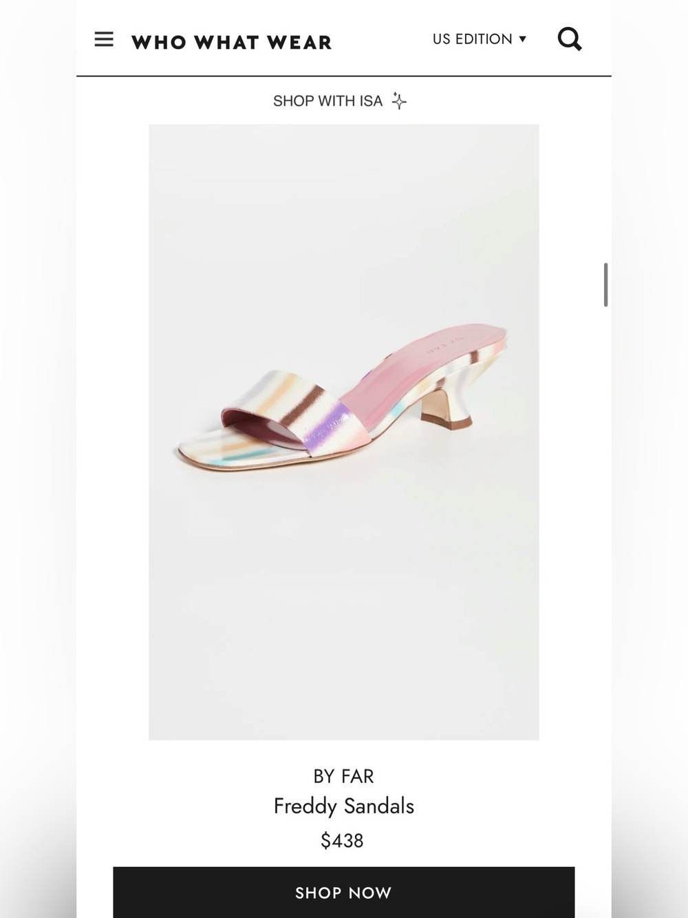BY FAR Pastel Striped Leather Heeled Mules Sandals Size 41